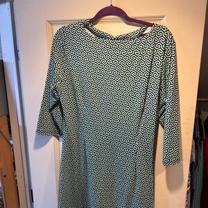 J. McLaughlin Teal and White Patterned Midi Dress